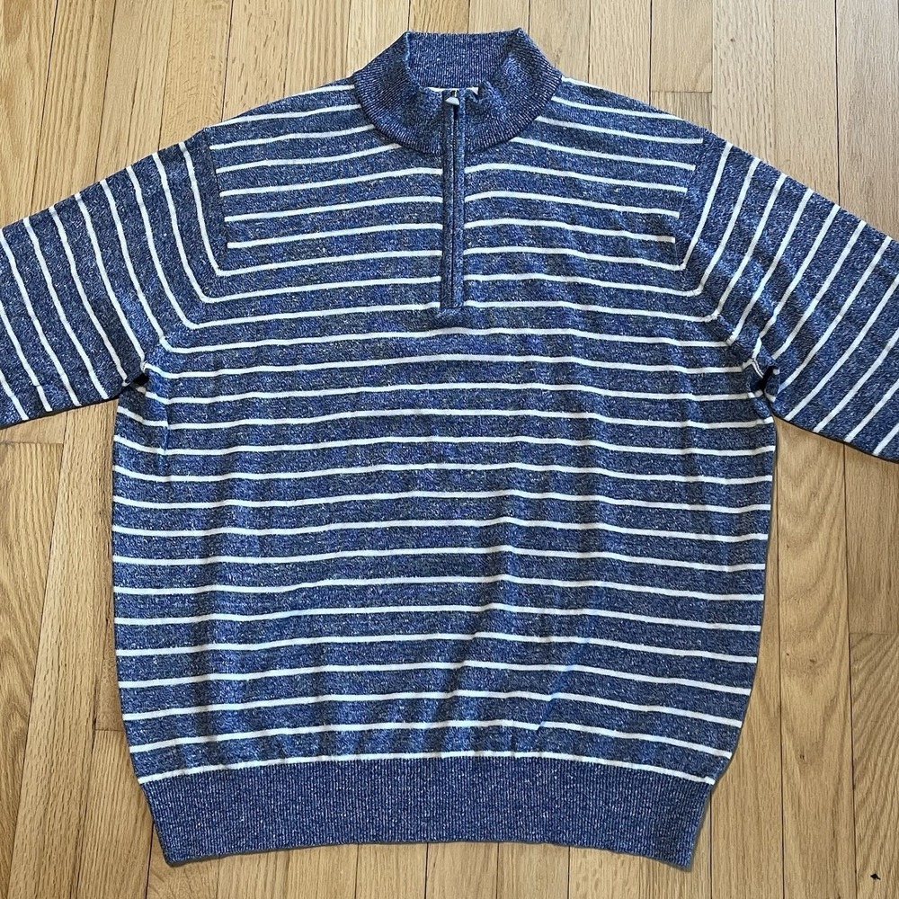 PETER MILLAR Crown Large Long Bay Merino Wool Linen Maritime Quarter Zip Sweater
